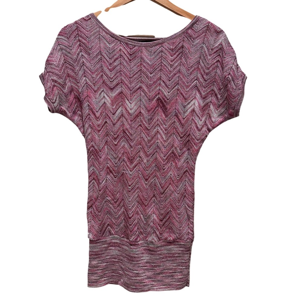 INC International Concepts Pink Chevron Stretchy Metallic Top‎ XS Y2K Going Out